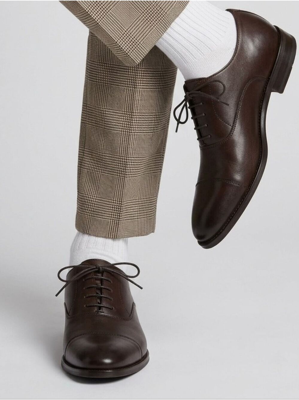 Massimo Dutti Men's Tailored Brown Leather Cap-Toe Oxford Dress Shoes